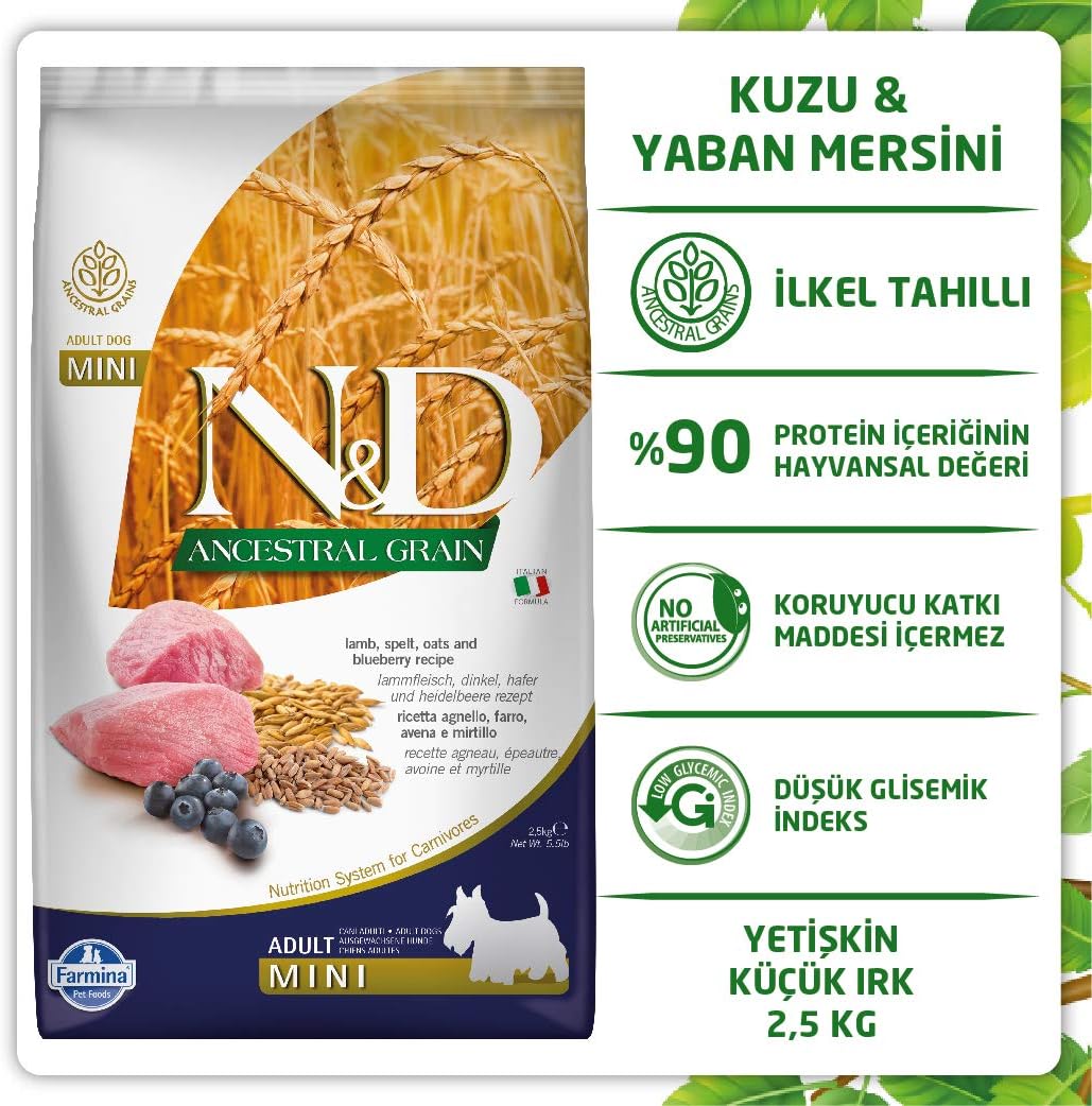 N&D%202,5%20kg%20Düşük%20Tahıllı%20Kuzu%20Etli%20Yaban%20Mersini%20Küçük%20Irk%20Yetişkin%20Köpek%20Maması